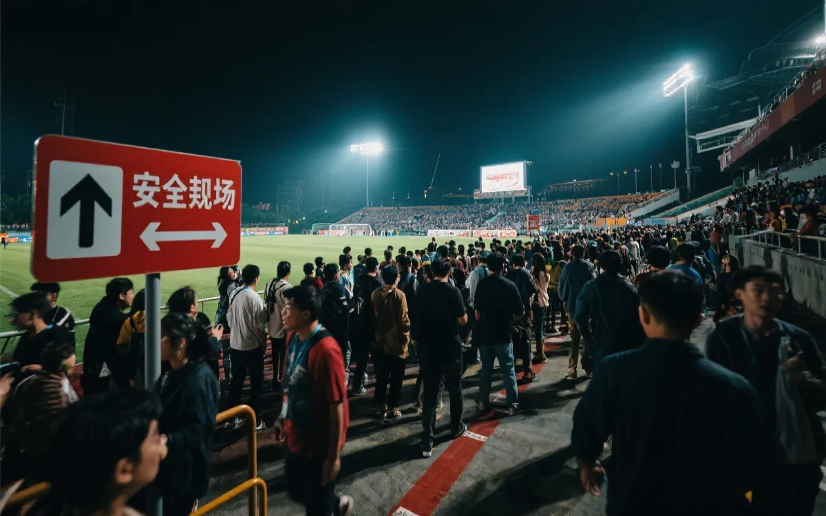 球场散场人潮与指示牌的安全动线场景